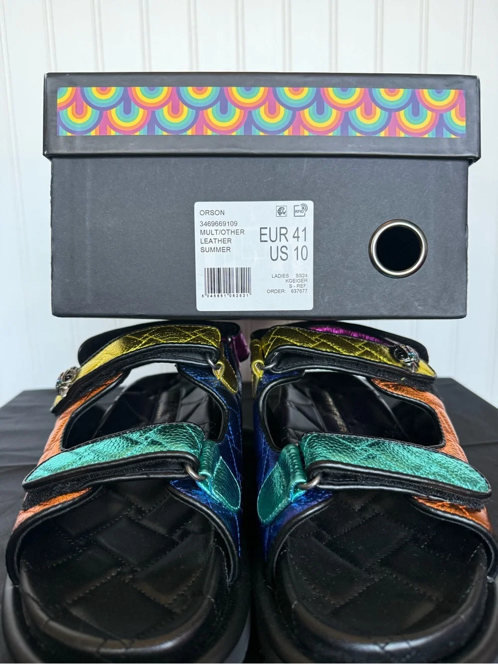 Kurt Geiger Orson Metallic Rainbow Leather Sandals Size 10 EU 41 NIB women’s